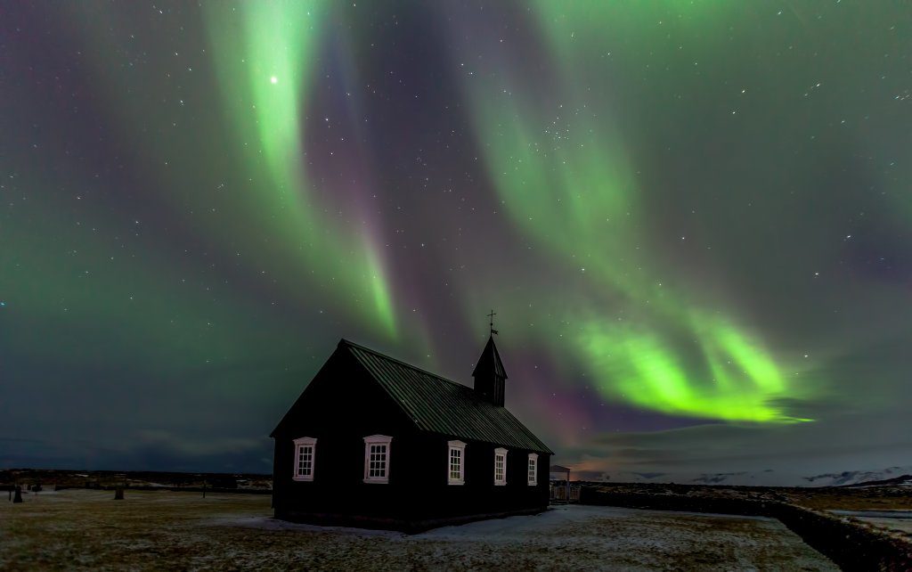 Aurora Over Black Church, photograph by David Whiteman