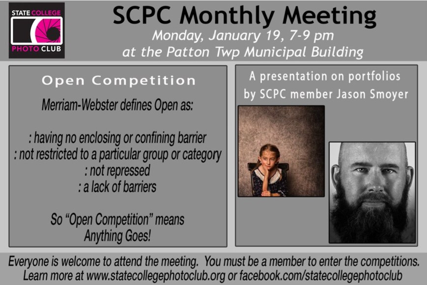 SCPC Monthly Meeting flyer, January 19, 2026