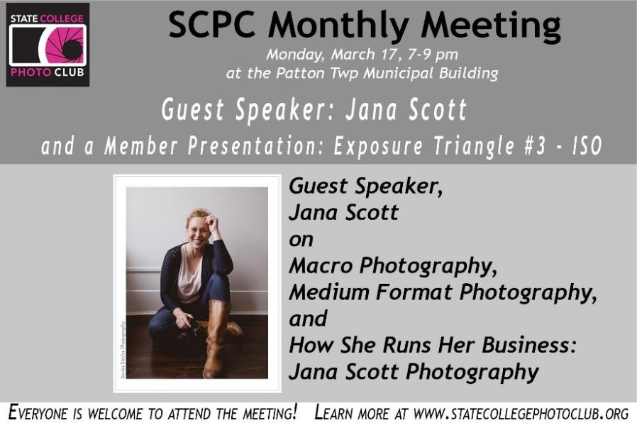 March meeting flyer: guest speaker Jana Scott